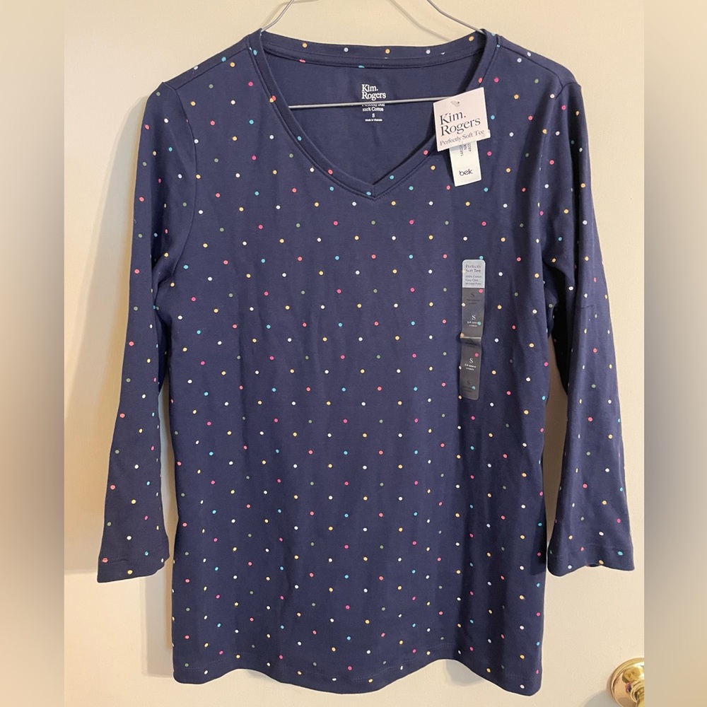 Kim Rogers 3/4 Sleeve Polka Dot Top